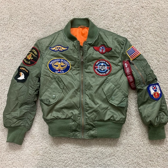 Boy's ALPHA INDUSTRIES Olive Green MA-1 Military AIR FORCE Flight JACKET S - Picture 1 of 9